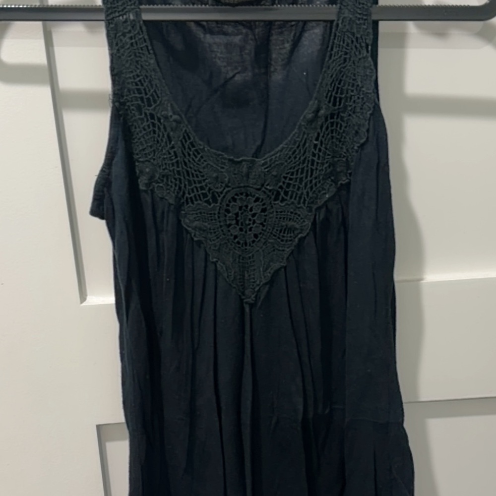 Vintage Gadzooks 100% modal Elegant Black Crochet Women's Top made in the USA M